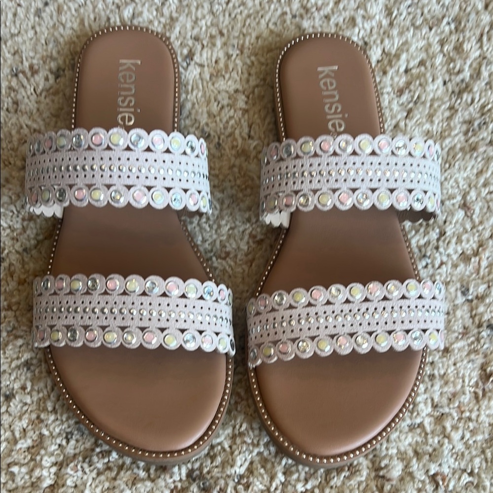 Kensie Iridescent Beaded Slide Sandals